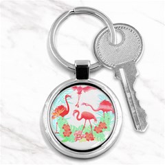 Flower Flamingo T- Shirt Floral Birds Flower Flamingo T- Shirt Key Chain (round) by EnriqueJohnson