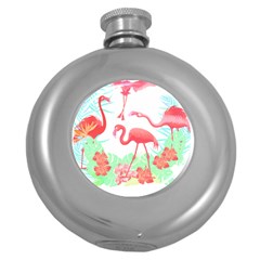 Flower Flamingo T- Shirt Floral Birds Flower Flamingo T- Shirt Round Hip Flask (5 Oz) by EnriqueJohnson