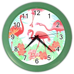 Flower Flamingo T- Shirt Floral Birds Flower Flamingo T- Shirt Color Wall Clock by EnriqueJohnson