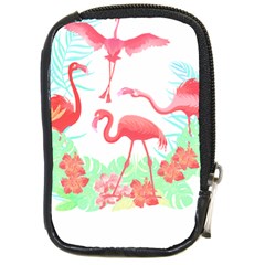 Flower Flamingo T- Shirt Floral Birds Flower Flamingo T- Shirt Compact Camera Leather Case by EnriqueJohnson