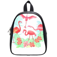 Flower Flamingo T- Shirt Floral Birds Flower Flamingo T- Shirt School Bag (small) by EnriqueJohnson