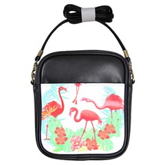 Flower Flamingo T- Shirt Floral Birds Flower Flamingo T- Shirt Girls Sling Bag by EnriqueJohnson