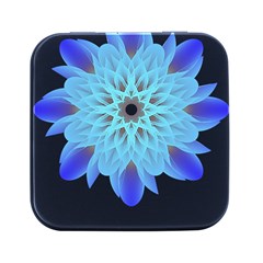 Flower Illustration T- Shirt Beautiful And Artistic Blue Flower T- Shirt Square Metal Box (black)