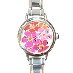 Flower Illustration T- Shirtcolorful Blooming Flower, Blooms, Floral Pattern T- Shirt Round Italian Charm Watch by EnriqueJohnson