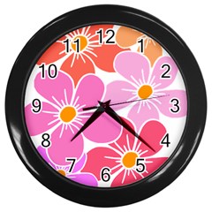 Flower Illustration T- Shirtcolorful Blooming Flower, Blooms, Floral Pattern T- Shirt Wall Clock (black) by EnriqueJohnson