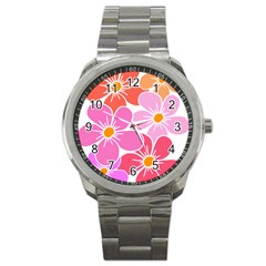 Flower Illustration T- Shirtcolorful Blooming Flower, Blooms, Floral Pattern T- Shirt Sport Metal Watch by EnriqueJohnson