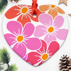 Flower Illustration T- Shirtcolorful Blooming Flower, Blooms, Floral Pattern T- Shirt Heart Ornament (two Sides) by EnriqueJohnson