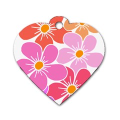 Flower Illustration T- Shirtcolorful Blooming Flower, Blooms, Floral Pattern T- Shirt Dog Tag Heart (two Sides) by EnriqueJohnson