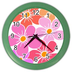 Flower Illustration T- Shirtcolorful Blooming Flower, Blooms, Floral Pattern T- Shirt Color Wall Clock by EnriqueJohnson