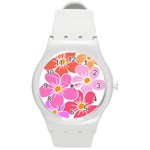 Flower Illustration T- Shirtcolorful Blooming Flower, Blooms, Floral Pattern T- Shirt Round Plastic Sport Watch (M) Front