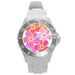 Flower Illustration T- Shirtcolorful Blooming Flower, Blooms, Floral Pattern T- Shirt Round Plastic Sport Watch (l) by EnriqueJohnson