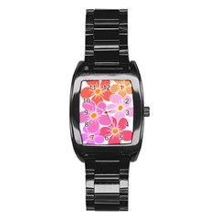 Flower Illustration T- Shirtcolorful Blooming Flower, Blooms, Floral Pattern T- Shirt Stainless Steel Barrel Watch by EnriqueJohnson