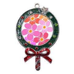 Flower Illustration T- Shirtcolorful Blooming Flower, Blooms, Floral Pattern T- Shirt Metal X mas Lollipop With Crystal Ornament