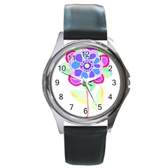 Flower Illustration T- Shirtflower T- Shirt Round Metal Watch by EnriqueJohnson