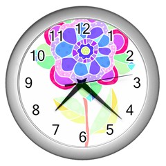 Flower Illustration T- Shirtflower T- Shirt Wall Clock (silver) by EnriqueJohnson