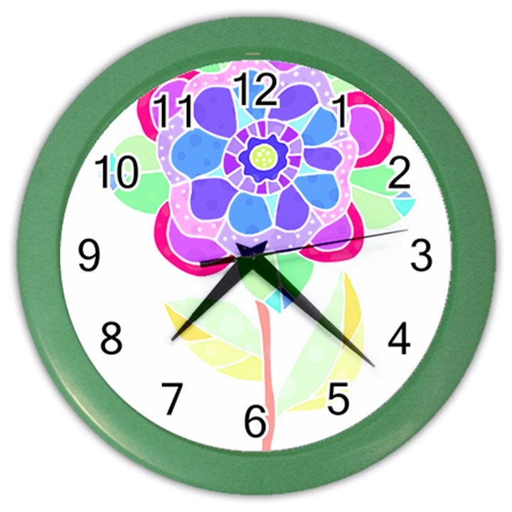 Flower Illustration T- Shirtflower T- Shirt Color Wall Clock