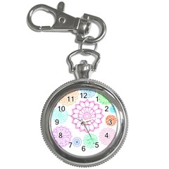 Flower Pattern T- Shirt Colorful Groovy Flower Pattern Outline T- Shirt Key Chain Watches by EnriqueJohnson