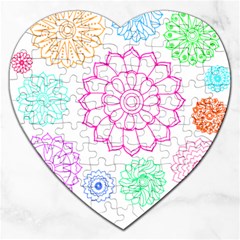 Flower Pattern T- Shirt Colorful Groovy Flower Pattern Outline T- Shirt Jigsaw Puzzle (heart) by EnriqueJohnson