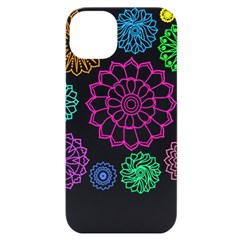 Flower Pattern T- Shirt Colorful Groovy Flower Pattern Outline T- Shirt Iphone 14 Plus Black Uv Print Case