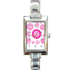 Flower Pattern T- Shirt Pink Psychedelic Floral Power Pattern T- Shirt Rectangle Italian Charm Watch by EnriqueJohnson