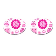 Flower Pattern T- Shirt Pink Psychedelic Floral Power Pattern T- Shirt Cufflinks (oval) by EnriqueJohnson