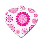 Flower Pattern T- Shirt Pink Psychedelic Floral Power Pattern T- Shirt Dog Tag Heart (One Side) Front