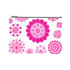 Flower Pattern T- Shirt Pink Psychedelic Floral Power Pattern T- Shirt Cosmetic Bag (large) by EnriqueJohnson