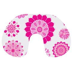 Flower Pattern T- Shirt Pink Psychedelic Floral Power Pattern T- Shirt Travel Neck Pillow by EnriqueJohnson