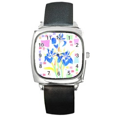 Flowers Art T- Shirtflowers T- Shirt (8) Square Metal Watch by EnriqueJohnson