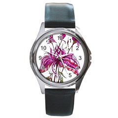 Flowers Art T- Shirtflowers T- Shirt (10) Round Metal Watch by EnriqueJohnson