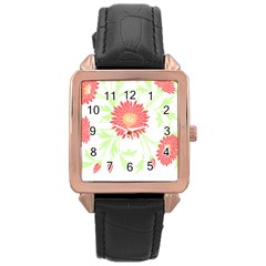 Flowers Art T- Shirtflowers T- Shirt (18) Rose Gold Leather Watch  by EnriqueJohnson