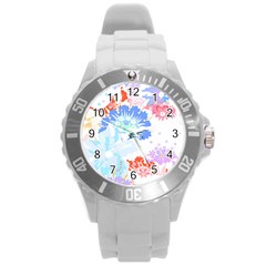 Flowers Illustration T- Shirt Sunshine Blossoms Round Plastic Sport Watch (l) by EnriqueJohnson