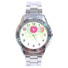 Flowers Illustration T- Shirtflowers T- Shirt (1) Stainless Steel Analogue Watch by EnriqueJohnson