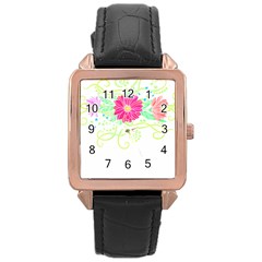 Flowers Illustration T- Shirtflowers T- Shirt (1) Rose Gold Leather Watch  by EnriqueJohnson