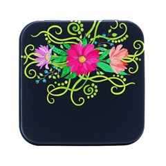 Flowers Illustration T- Shirtflowers T- Shirt (1) Square Metal Box (black)