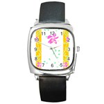 Flowers Illustration T- Shirtflowers T- Shirt (2) Square Metal Watch Front