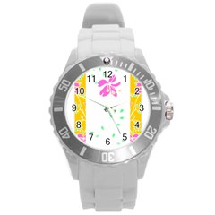 Flowers Illustration T- Shirtflowers T- Shirt (2) Round Plastic Sport Watch (l) by EnriqueJohnson