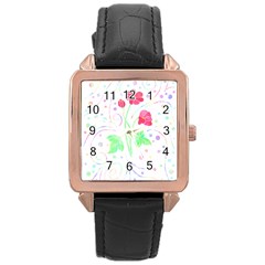 Flowers Illustration T- Shirtflowers T- Shirt (3) Rose Gold Leather Watch  by EnriqueJohnson