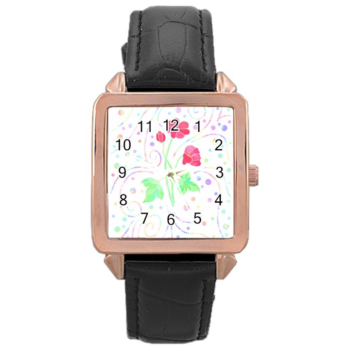 Flowers Illustration T- Shirtflowers T- Shirt (3) Rose Gold Leather Watch 