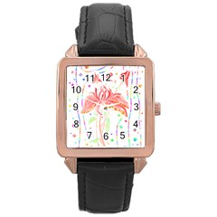 Flowers Illustration T- Shirtflowers T- Shirt (4) Rose Gold Leather Watch  by EnriqueJohnson