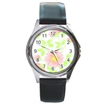 Flowers Illustration T- Shirtflowers T- Shirt (8) Round Metal Watch Front