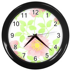 Flowers Illustration T- Shirtflowers T- Shirt (8) Wall Clock (Black)