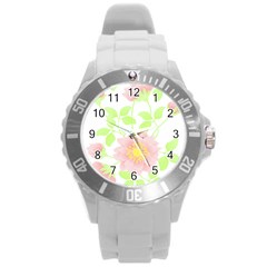 Flowers Illustration T- Shirtflowers T- Shirt (8) Round Plastic Sport Watch (L)