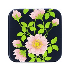 Flowers Illustration T- Shirtflowers T- Shirt (8) Square Metal Box (black)