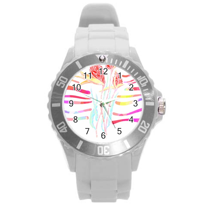 Flowers Lover T- Shirtflowers T- Shirt (4) Round Plastic Sport Watch (L)