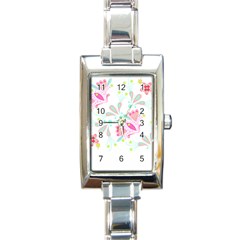 Flowers T- Shirt Batik Flower  Pattern T- Shirt Rectangle Italian Charm Watch