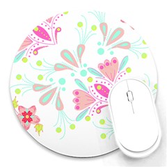 Flowers T- Shirt Batik Flower  Pattern T- Shirt Round Mousepad