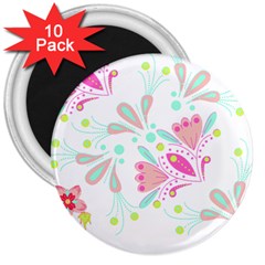 Flowers T- Shirt Batik Flower  Pattern T- Shirt 3  Magnets (10 pack) 