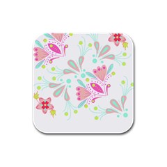 Flowers T- Shirt Batik Flower  Pattern T- Shirt Rubber Square Coaster (4 pack)