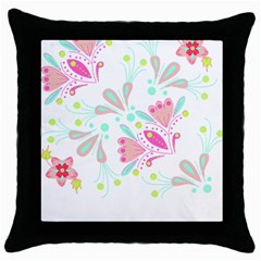 Flowers T- Shirt Batik Flower  Pattern T- Shirt Throw Pillow Case (Black)